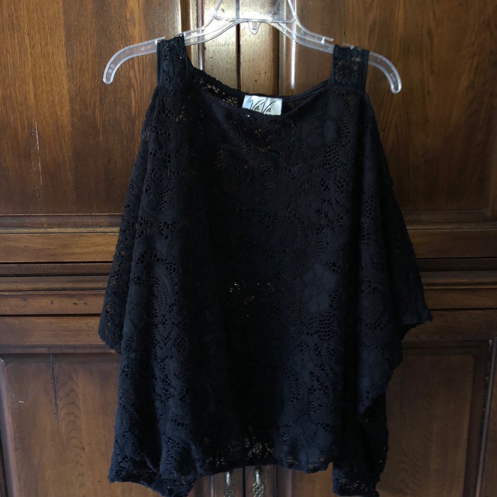 S Black Vava by Joy Han lace open shoulder top